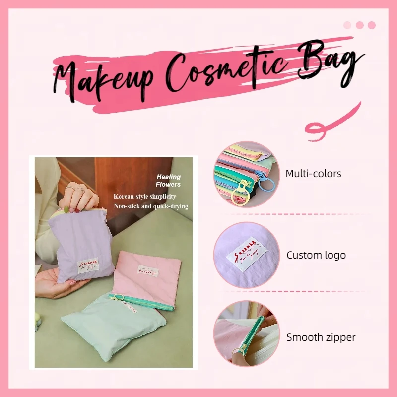 Small Eco Friendly Custom Cotton Blank Zipper Pouch Make Up Bags Plain Cotton Canvas Makeup Cosmetic Bag With Logo