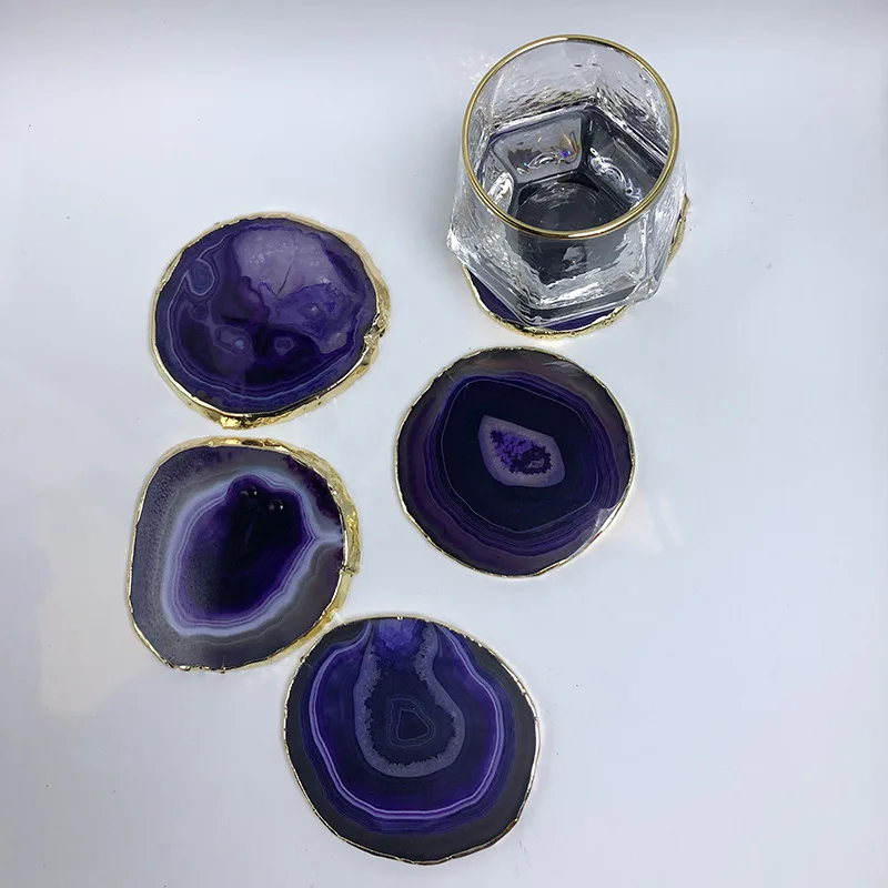 2023 Ins Home Decor Natural Shape Agate Slice Coaster Set Large Agate Coaster