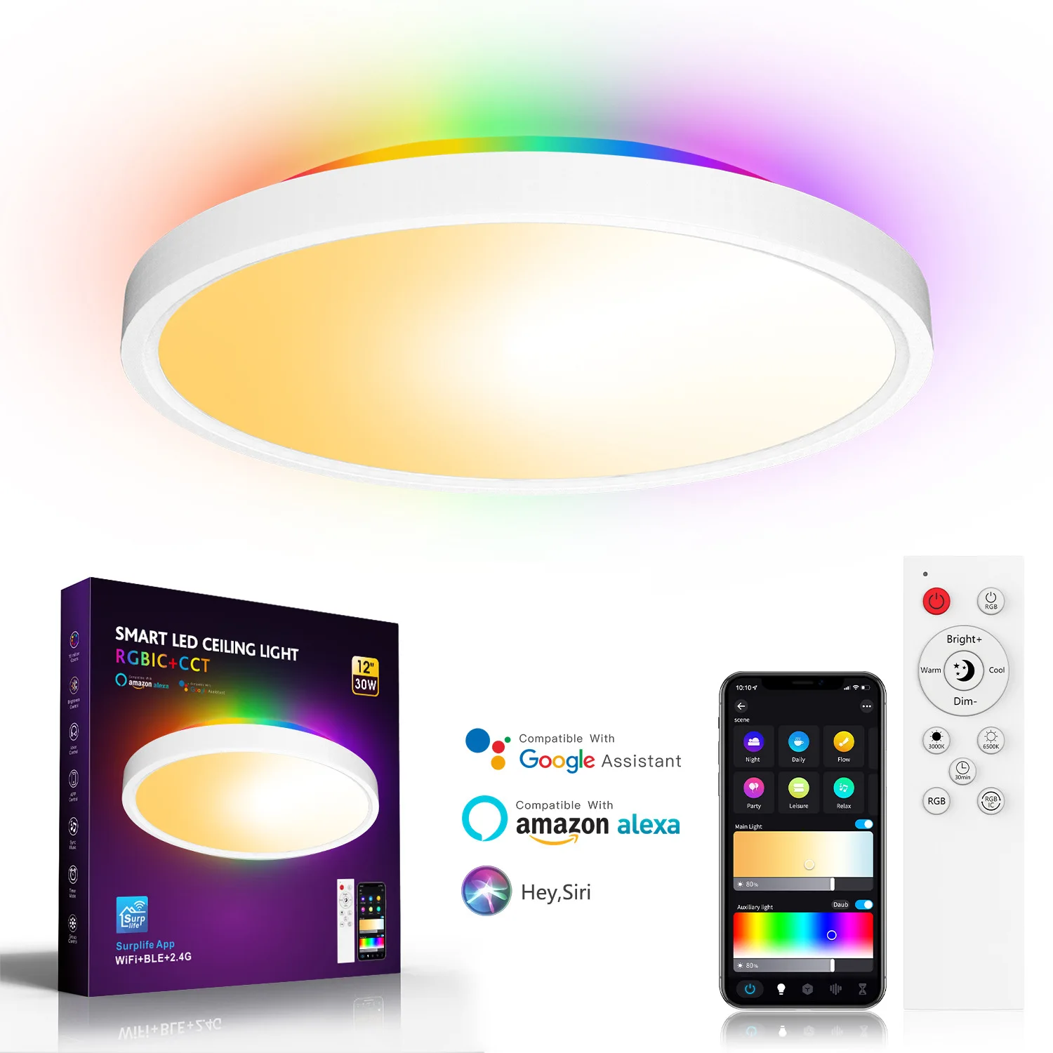 Zigbee Smart Home Sound Control Ultra Thin Panel Led IP68 Color LED Tuya Zigbeeol Wireless Smart Ceiling Light