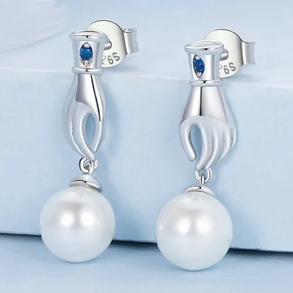 Crystal Hot Sale Fashion Jewelry Earrings S925 Sterling Silver Gloves Light Luxury Engagement Pearl Drop Earring For Women