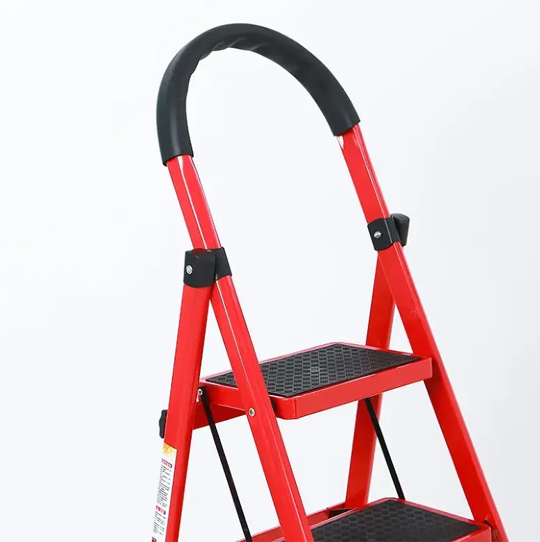 Popular 4 Step Red EN 131 Foldable Steel Domestic Ladder with Handrail