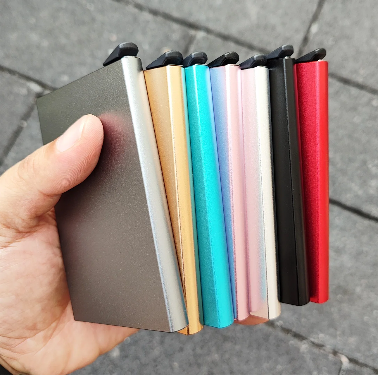 Economical aluminium Slim Credit Card Holder wallet RFID protection one click all cards slide out