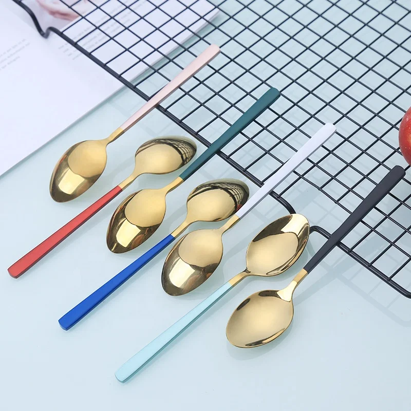 Hot sell style black gold color handle flatware set high quality children cutlery stainless steel cutlery set