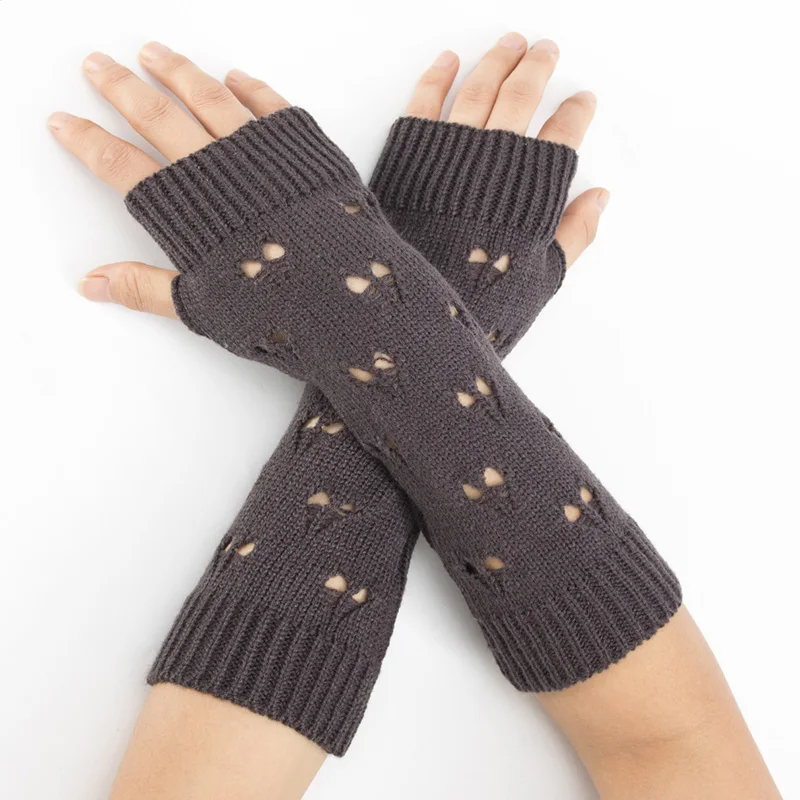 
Women Stylish Gloves Hand Warmer Winter Gloves Arm Crochet Knitting Hollow Heart Mitten Warm Fingerless Gloves 