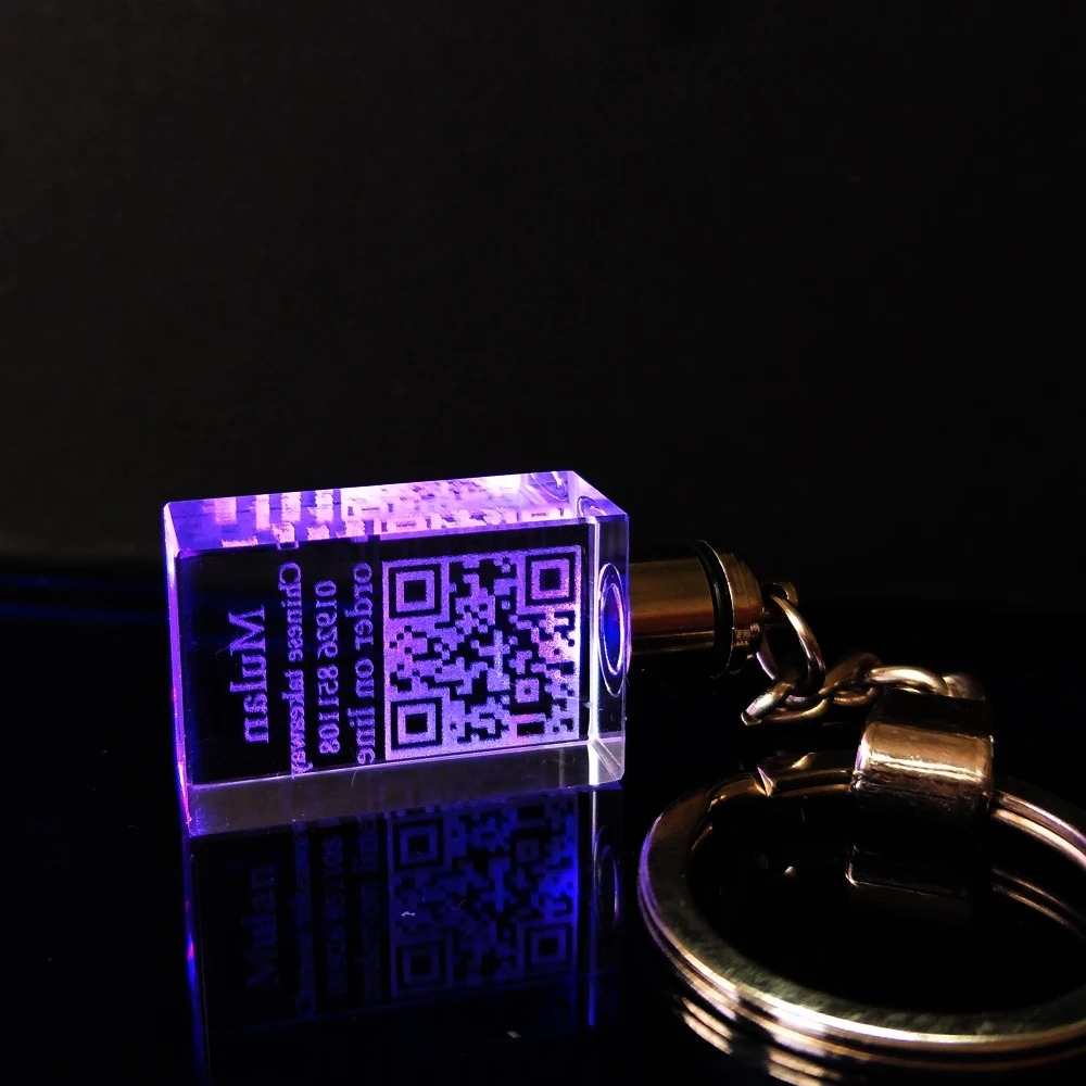 Квадратный прямоугольный брелок-держатель QR-кода с лазерной внутренней отделкой из хрустального стекла, рекламный сувенир, подарок