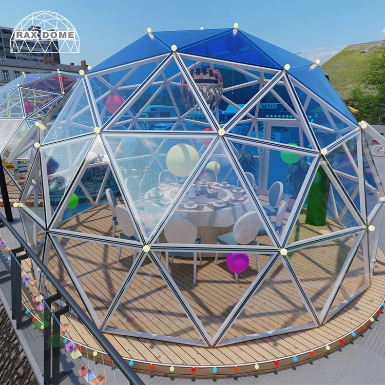 6M Glass Dome Tent for Restaurant and Coffee Shop with Colorful Tempered Glass in Outdoor