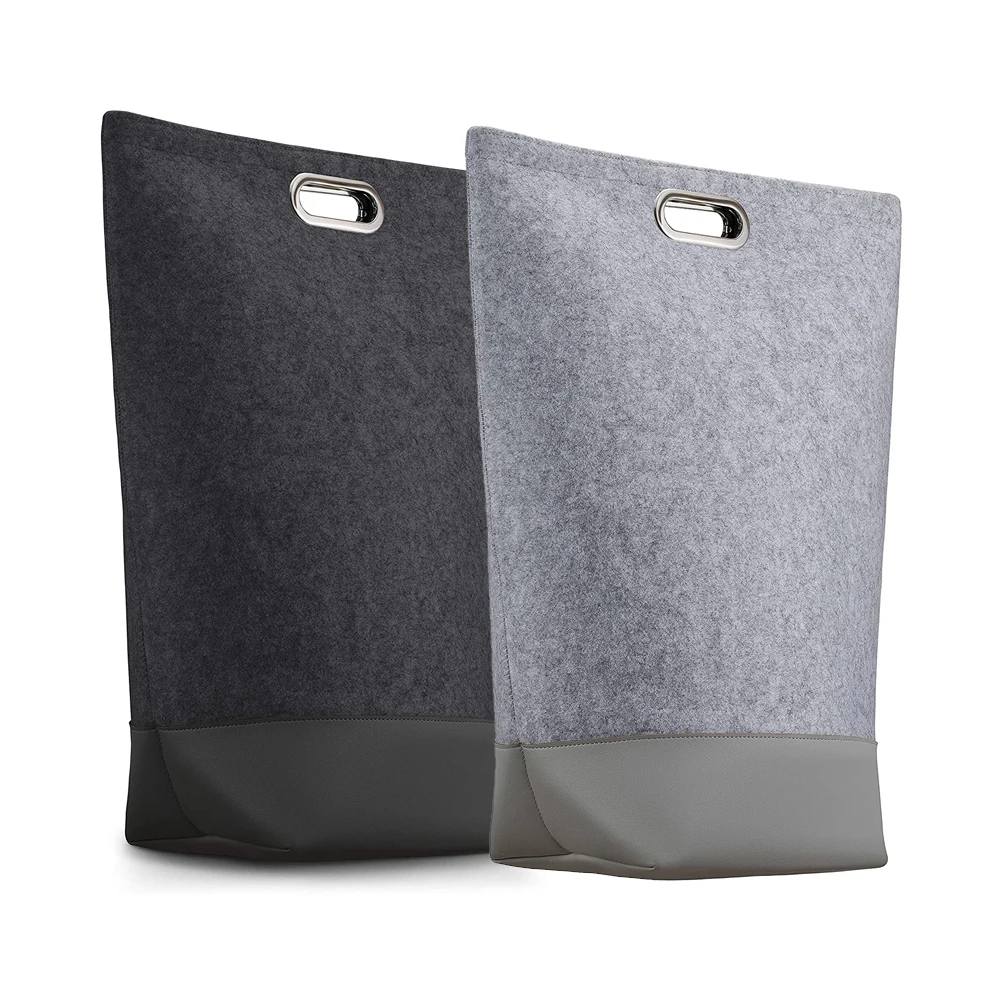 New Design Factory Custom storage handbags felt laundry basket with pu leather
