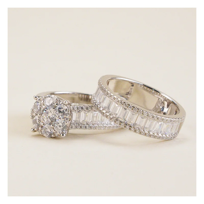 14k Gold and 925 Sterling Silver Micro-Infused Zircon Set Ring for Wedding Engagement Anniversary or Party Gift