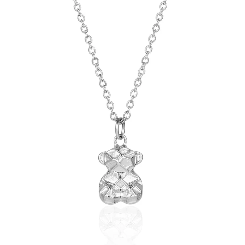Wholesale 10 * 15mm Stainless Steel Gold Geometric Cute Cartoon Teddy Bear Animal Jewelry Necklace