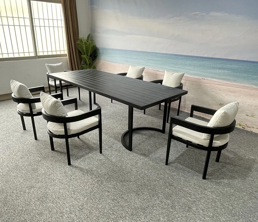 Luxury metal legs dining table chairs garden sets outdoor furniture patio 6 seats dining table