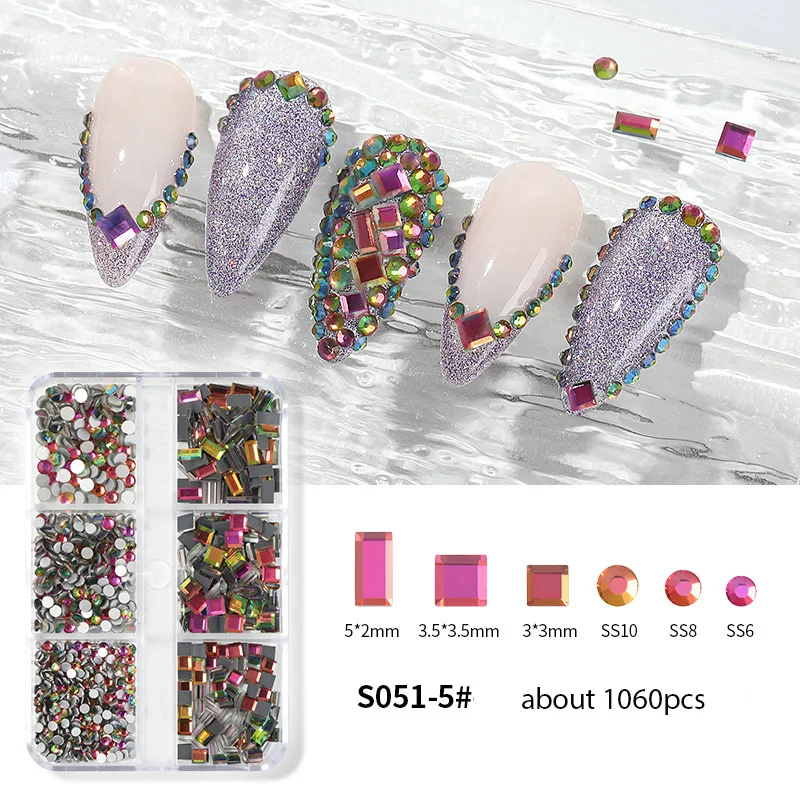 Wholesale 6 Grid Nail Rhinestones Kit 3D Round AB Crystals For Nails And Multi Shapes Glass Rhinestones And Nail Diamonds