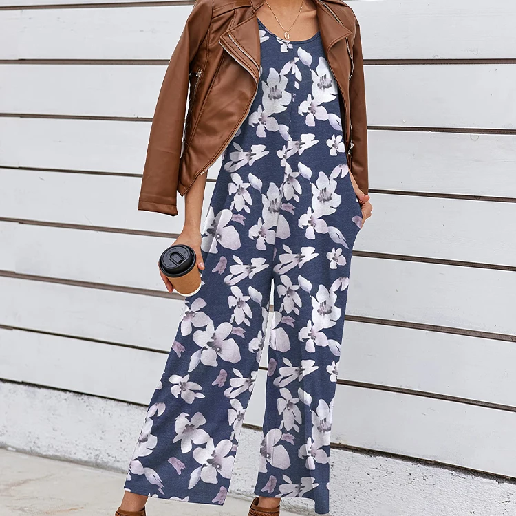 Customize  Fashion Jumpsuits One Piece Romper Long Pant Play suits Sling Jumpsuits Women Hawaiian Jumpsuit