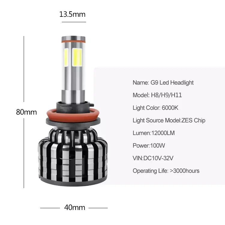 Yalifu Hot selling 4-sides H11 12000LM LED car light H4 G9 Car Led Headlights