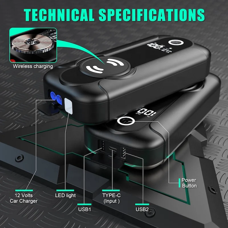 12v portable super capacitor phone wireless charging power bank wireless charger car jump starter