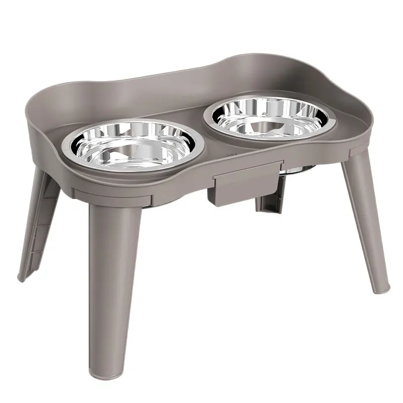 Large Plastic Stainless Steel Elevated Feeder Dog Bowls Foldable Raised Food Feeding Dishes For Medium And Small Cats Puppy