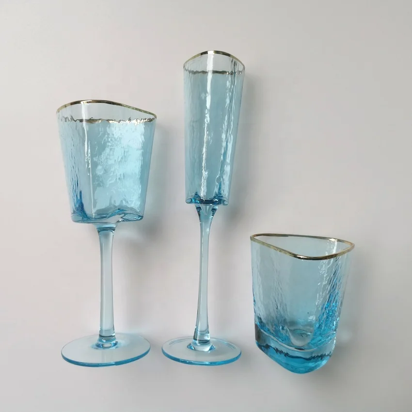 vintage custom light blue and pink red wine glass set wine glasses goblet