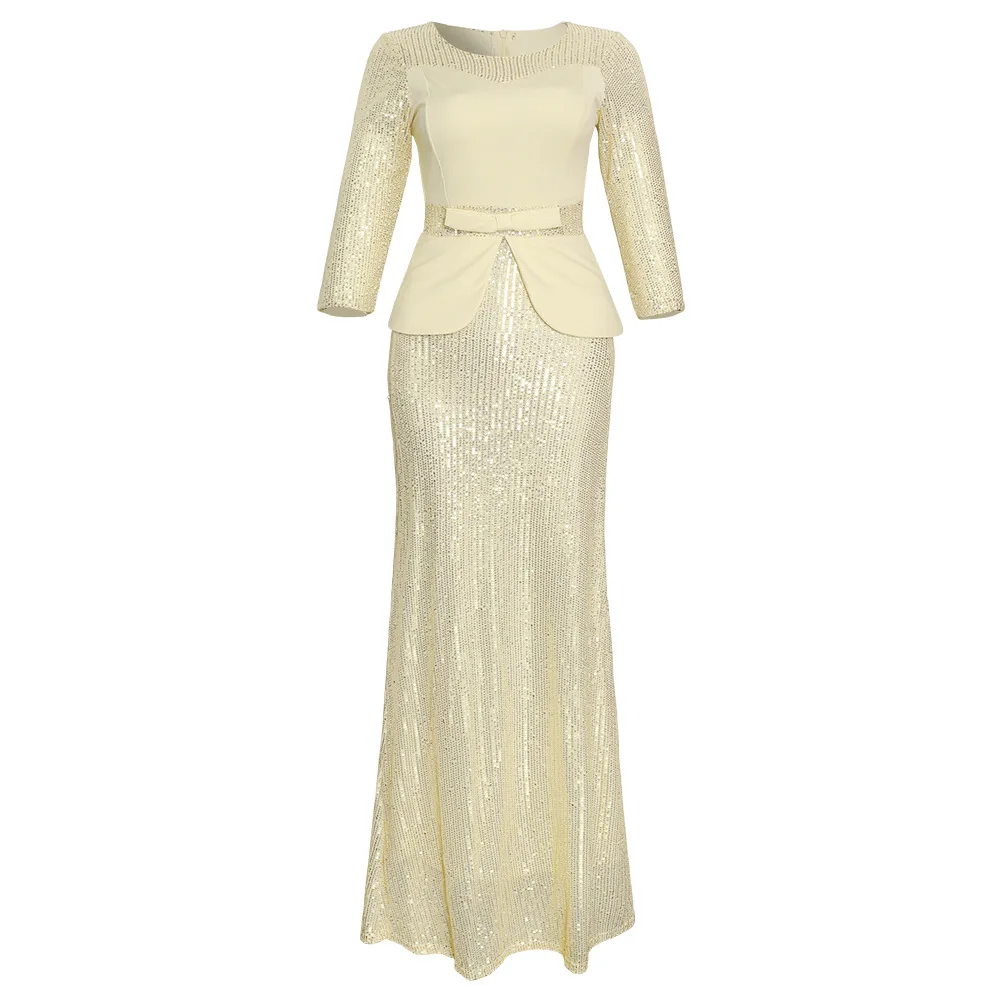DYT128 African Women dress sequin round neck evening party dresses