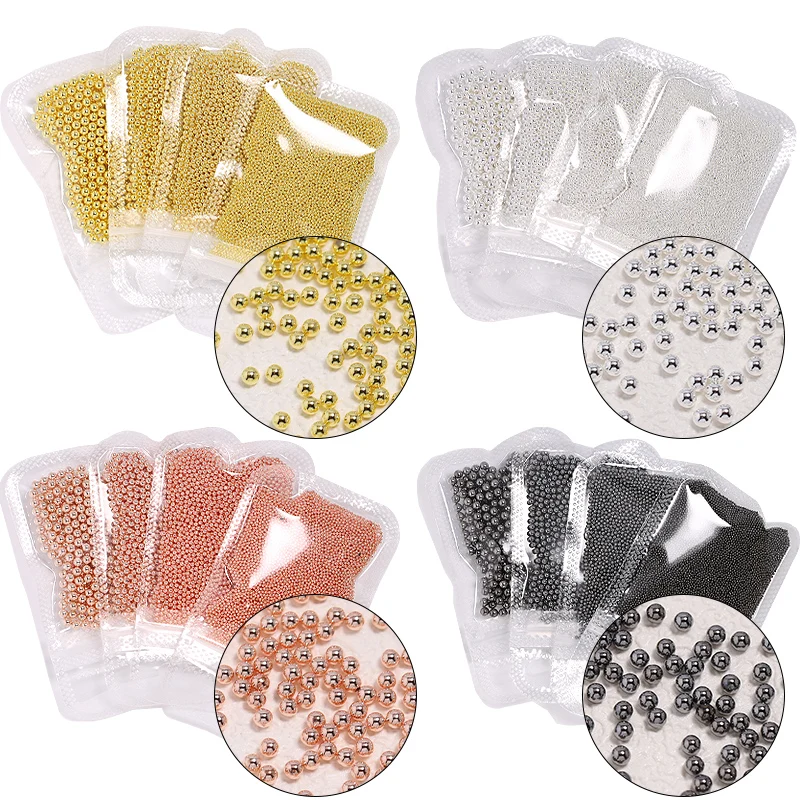 0.4-3mm Gold Silver Mini Metallic Caviar Nail Beads 3D Metal nail art decoration Round Steel Ball Beads nail Accessories