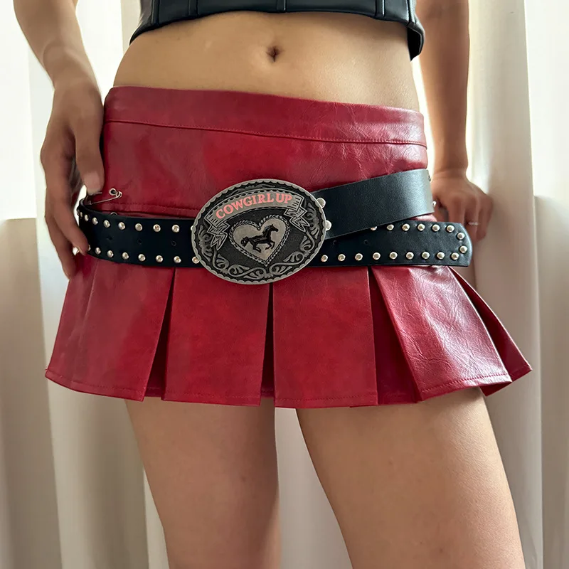 American Retro Style Western Denim Belt Spice Girl Subculture Big Head Smooth Plastic Buckle Distinctive Hip Hop Punk Design