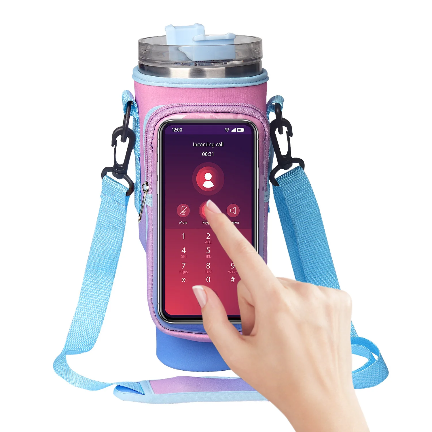 Stock Custom Colorful Transparent Touch Screen Sports Water Bottle Holder Sleeve Cooler With Adjustable Long Shoulder Strap