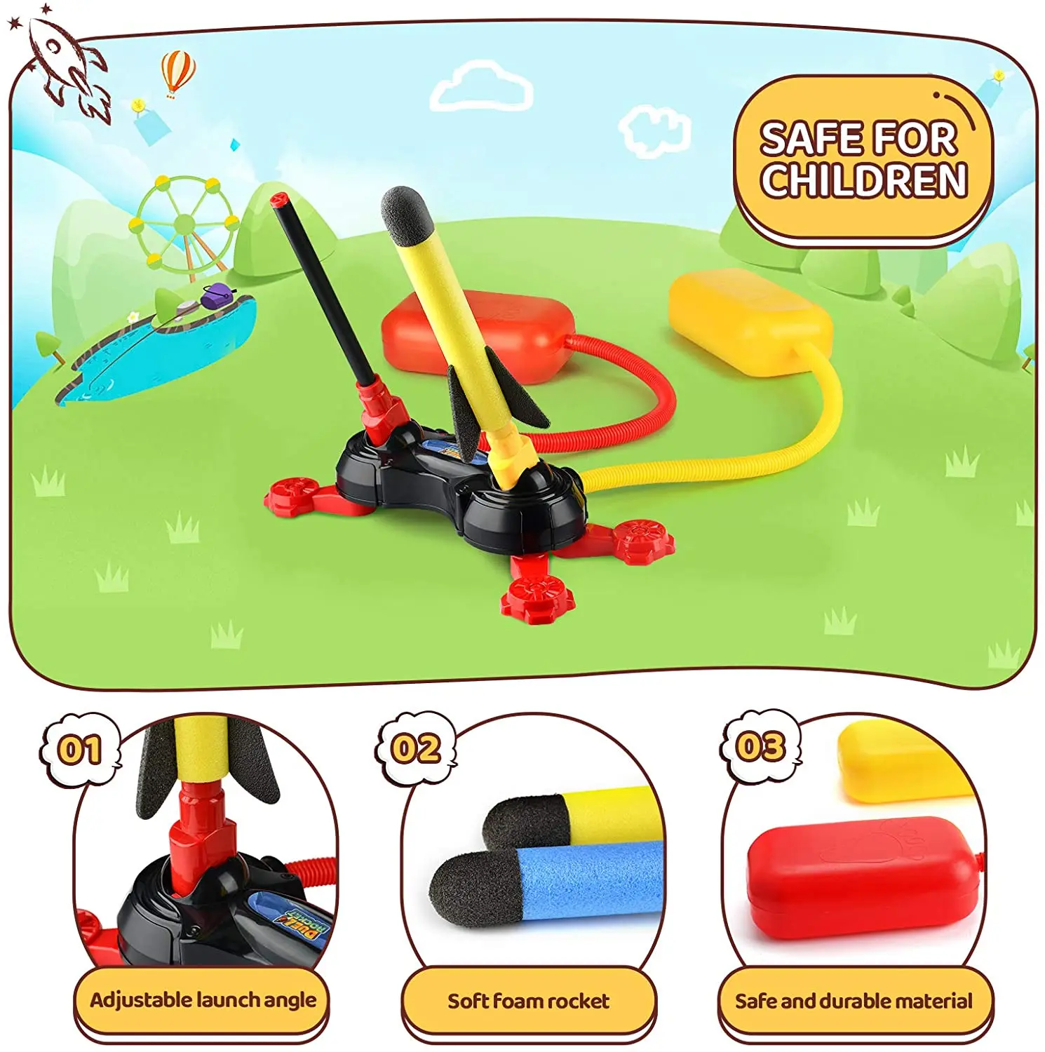 
Dueling Kids Rocket Launcher Kids Toys with 6 Foam Rockets 