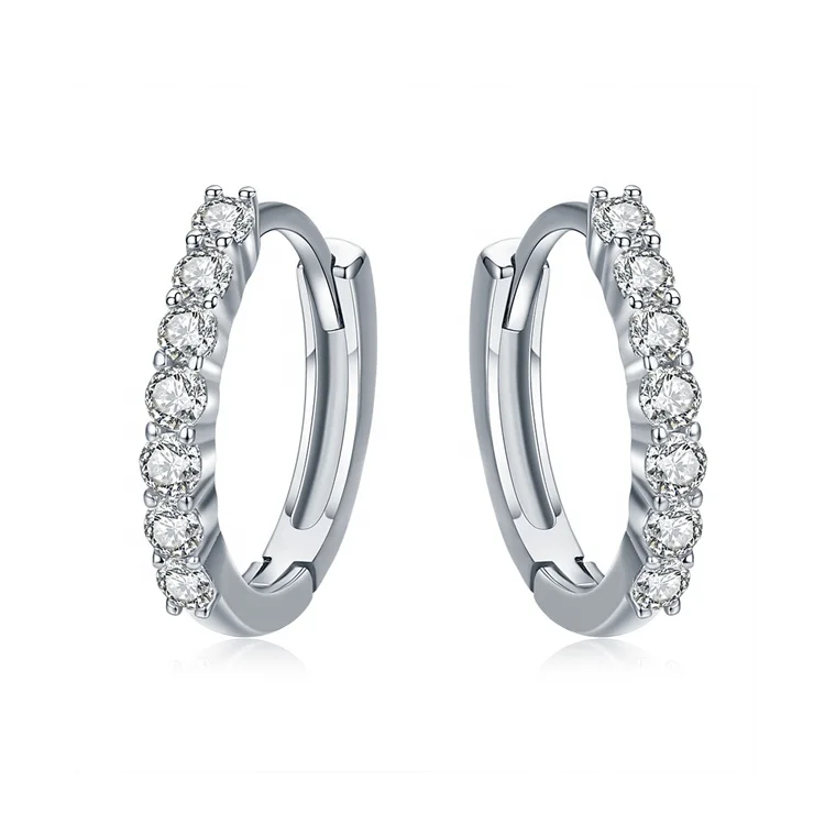 GE07 Pure 925 Sterling Silver Dazzling CZ Crystal Circle Round Hoop Earrings for Women  Fashion Jewelry Gift