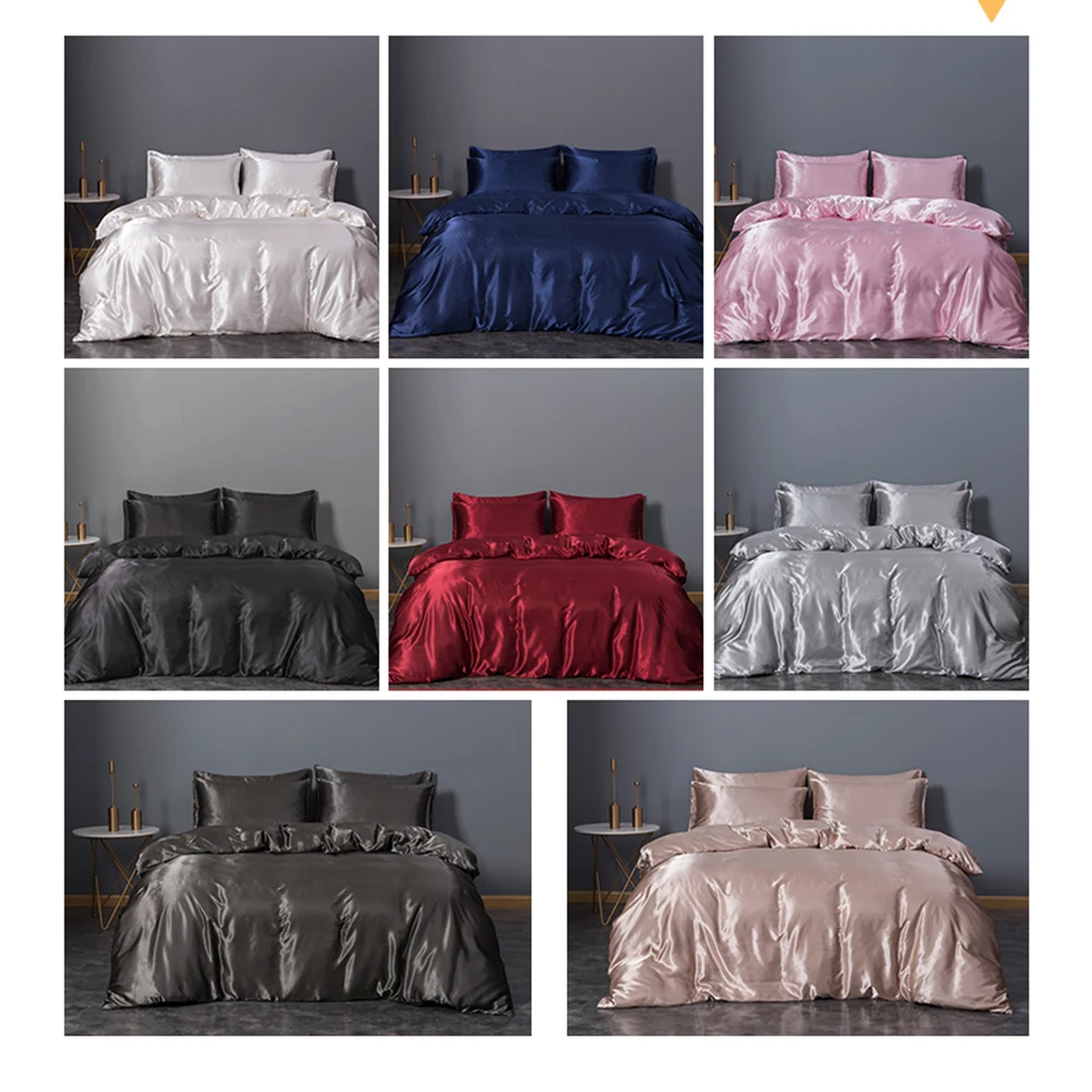 Premium OEM Factories Polyester Pink Black Grey Home Textile Satin Comforter Bedding Sets For Queen