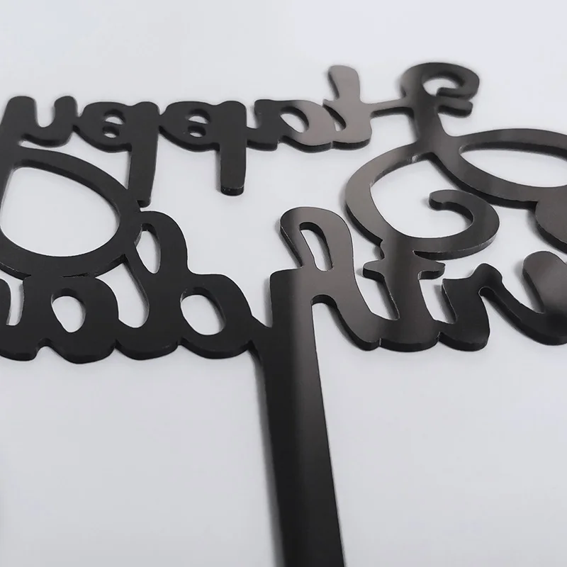 Happy Birthday Acrylic Cake Topper Black Acrylic Cake Decoration Calligraphy Style