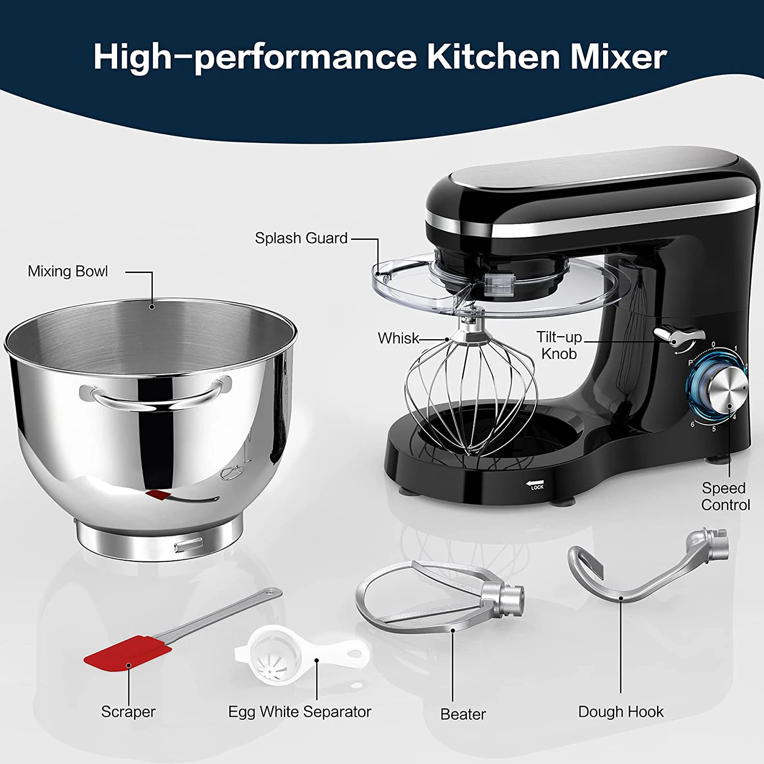 Hot Selling Kitchen Appliances Electric Home Spiral Bread Dough Mixer Stand Food Mixers for Bakery With Dough Hook