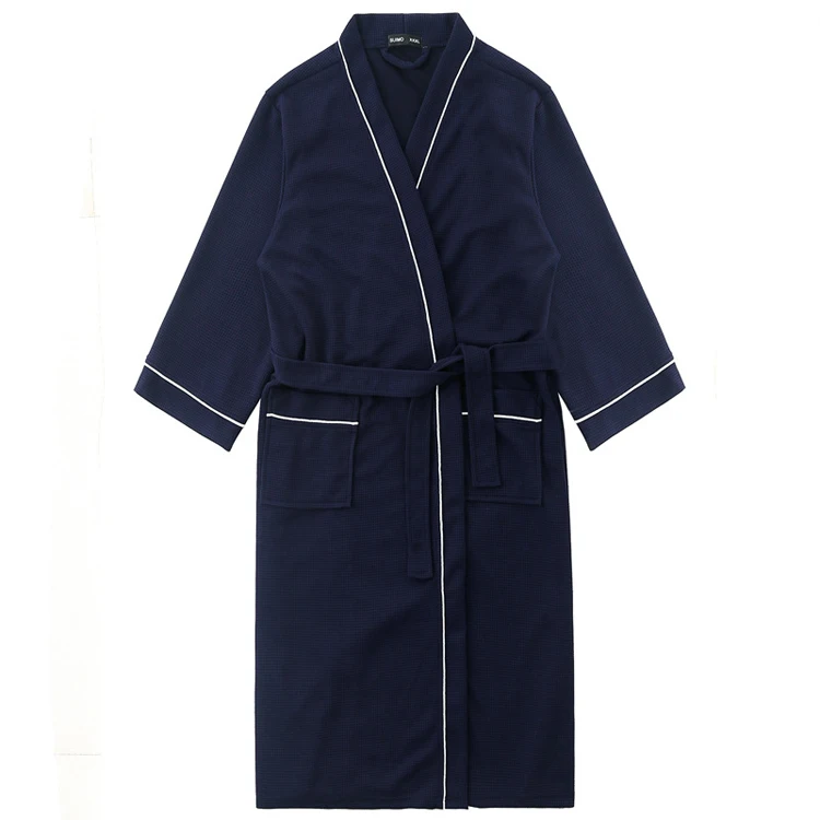 Custom 5 Star Hotel Logo Luxury Piped Trim Spa Bath Robe 100% Cotton Waffle Weave Bathrobe