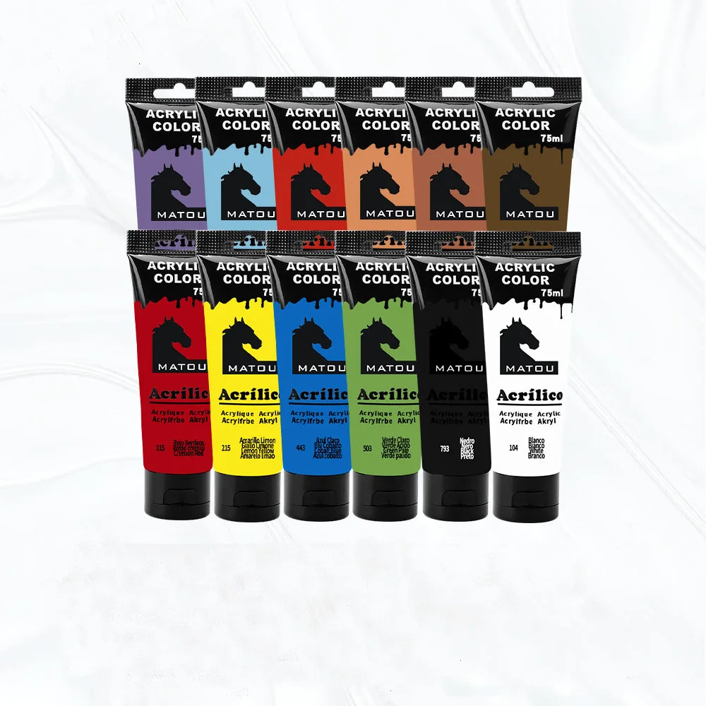 75ML Acrylic Paint Non-Toxic Wall Fabric Drawing Paint Professional Tube Acrylic Paints DIY Art Painting Supplies