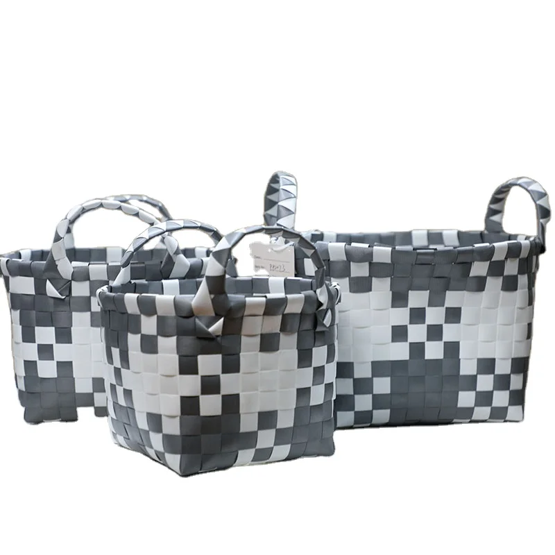 Handmade Rectangular Plastic PP Woven Basket for Storage Clothes & Laundry with Lid Lock 1mm Tolerance Dimensions Household Use