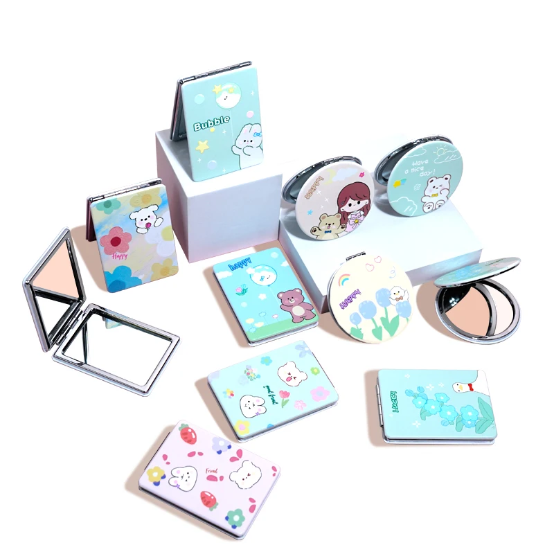 Wholesale Convenient Large Makeup Vintage Makeup Hand Round&Square Portable Outdoor Folding Makeup Mirror
