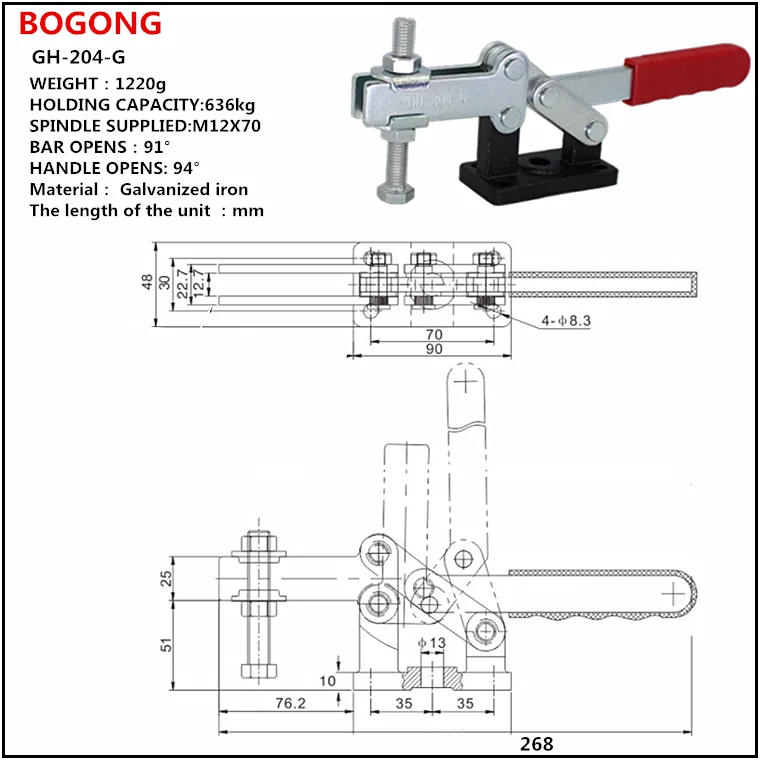 BOGONG GH-204-G Quick Release горизонтальная рукоятка зажимное CH HS quick release Clamp LD 204G сварочная арматура зажим