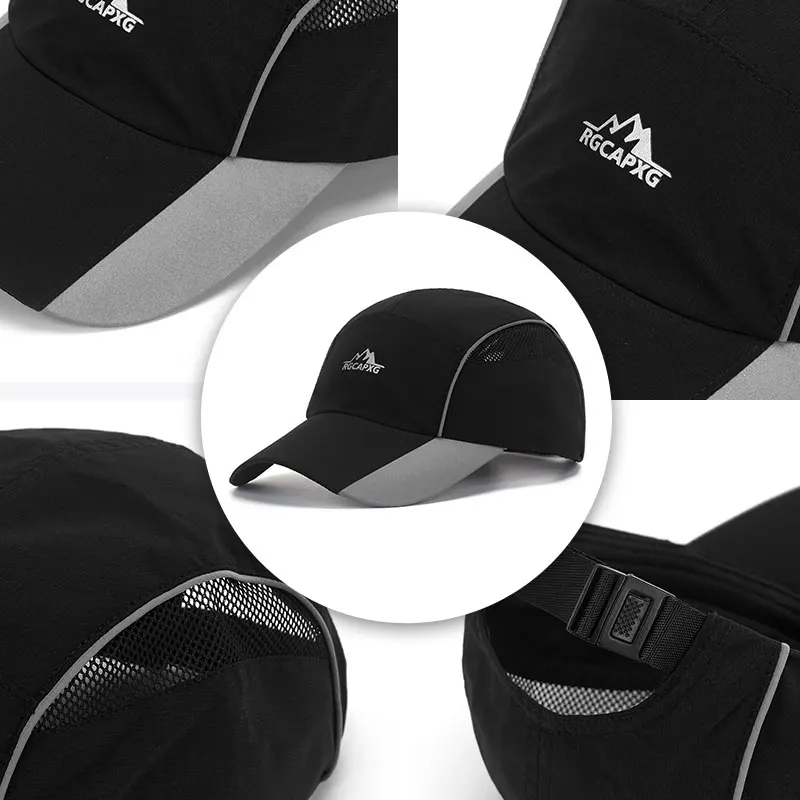 High Quality Quick Dry Running Sports Hats Gray Black Custom Cheap Baseball Cap With Breathable Mesh