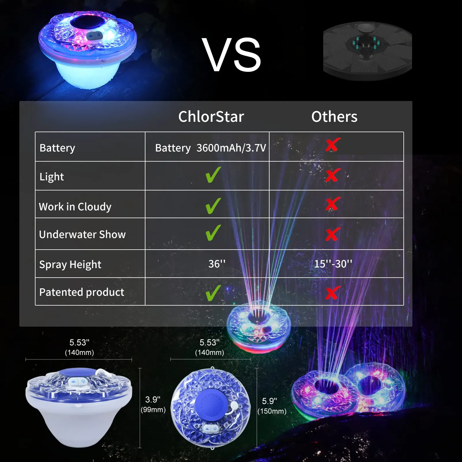 IP68 Waterproof Colorful Swimming Pool LED Lights Pet Fountain Water Dispenser for Cats and Dogs