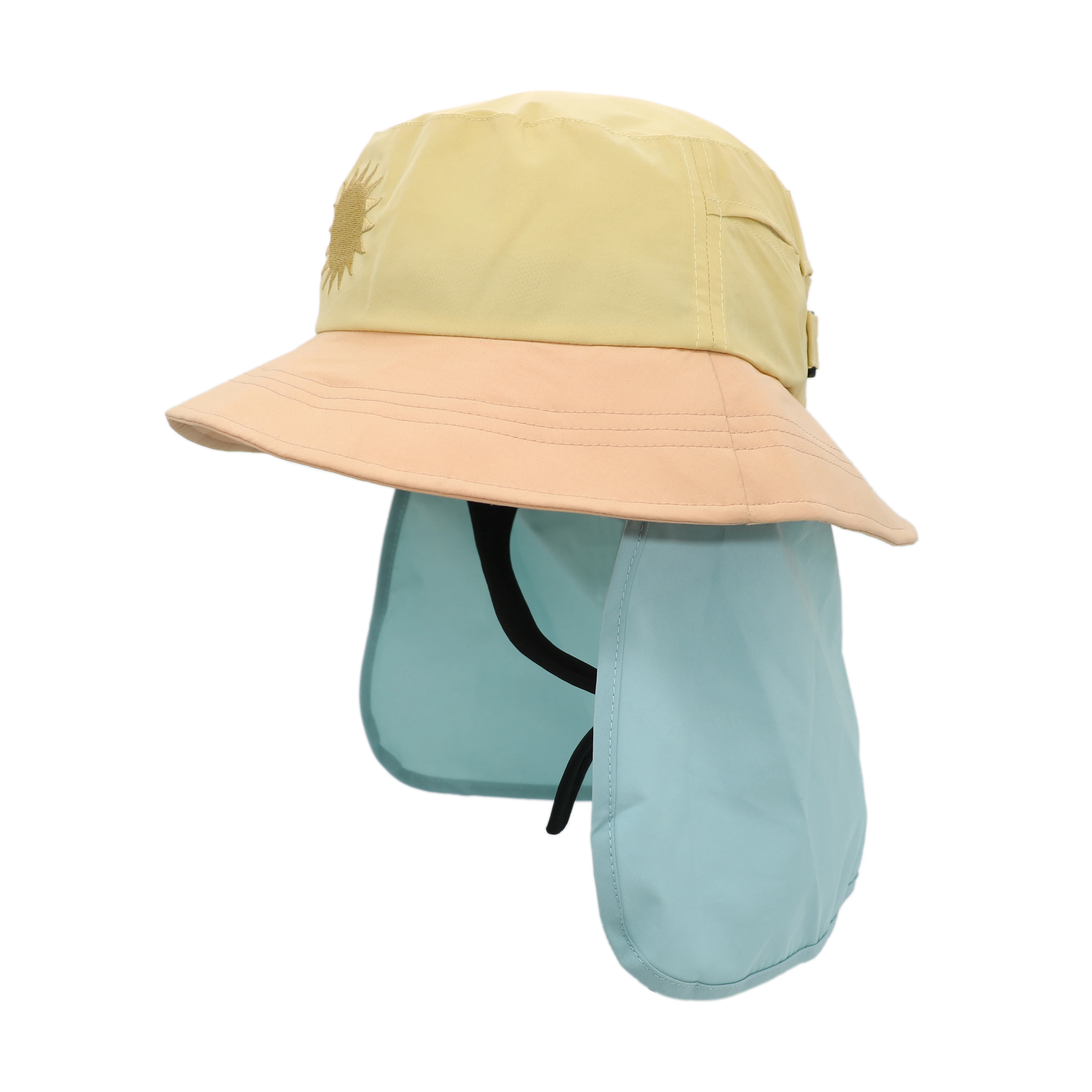 Custom Waterproof UPF50+ Sun Protect Surf Bucket Hat With Neck Flap Safety Chin Strap Quickly Dry Beach Hat