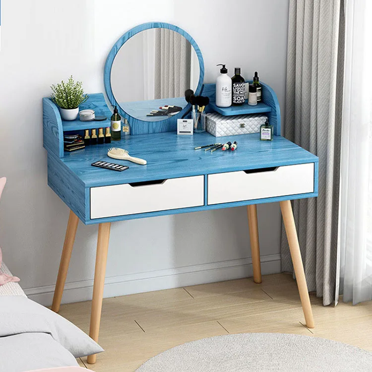 Modern Dressing Table Designs Set with Round Mirror  Large Sliding Drawers Factory direct sales