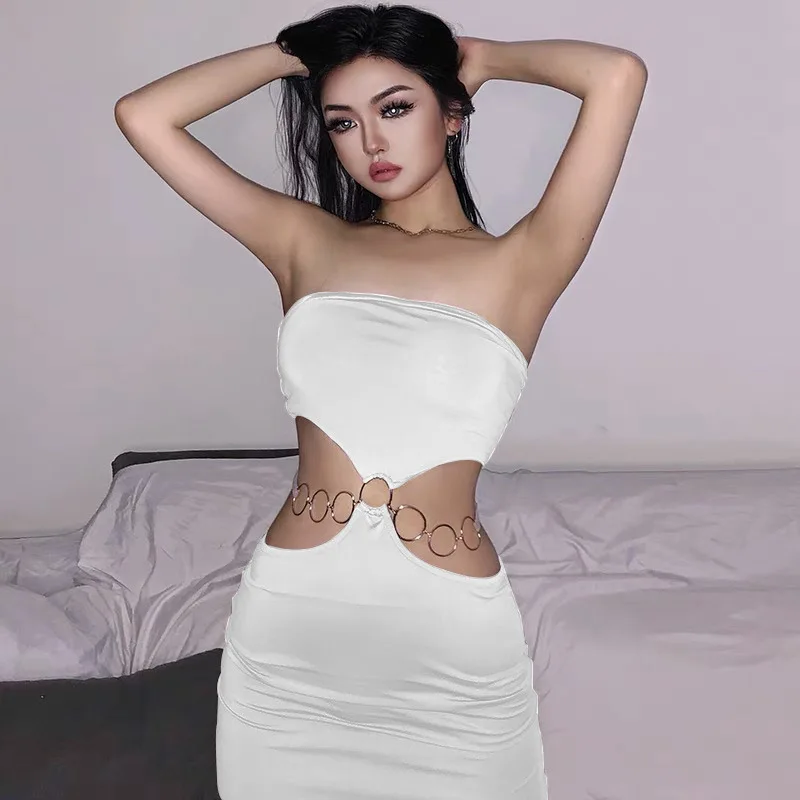 Summer Party Dress Off Shoulder Cutout Tube Top Dress Women Tight High Waist Solid Color Street Sexy Dress