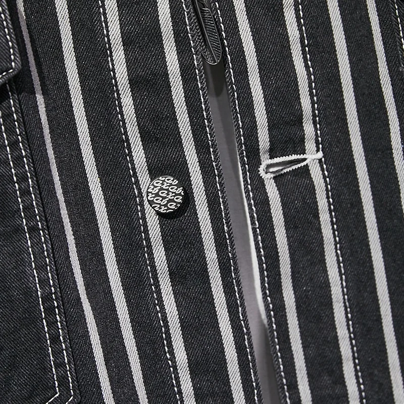 MDJ008 ODM OEM hot sale fashionable denim tops high street outdoor wear loose jacket striped design denim jackets men