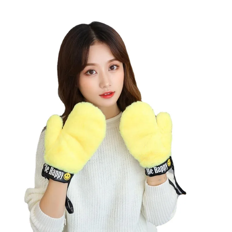 Женские зимние варежки с флисовой подкладкой и толстыми пушистыми вставками сохраняют тепло для студентов милые Мультяшные велосипедные варежки с пальцами