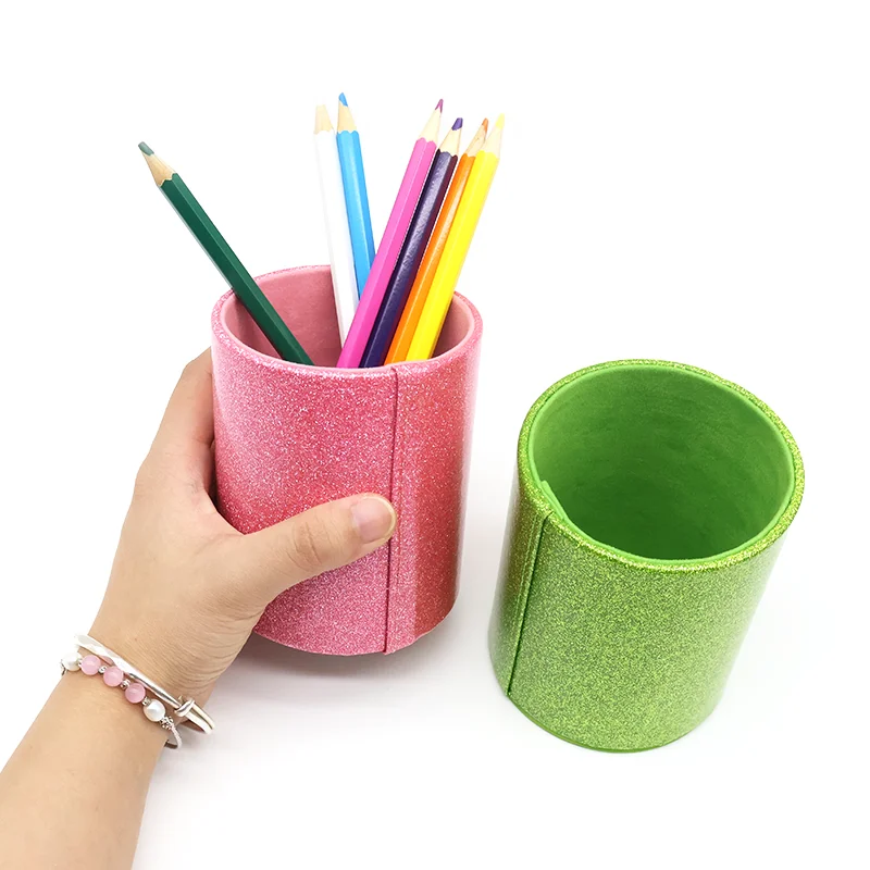 hot sale wholesale Round and square pencil holders pu leather  multiple color pen holder for desk