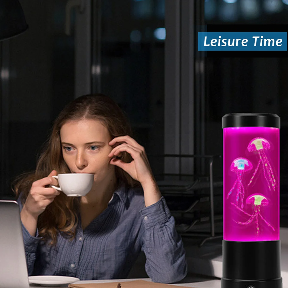 Led Color Changing Mini Aquarium Jellyfish Lamp Desk Decoration Fish