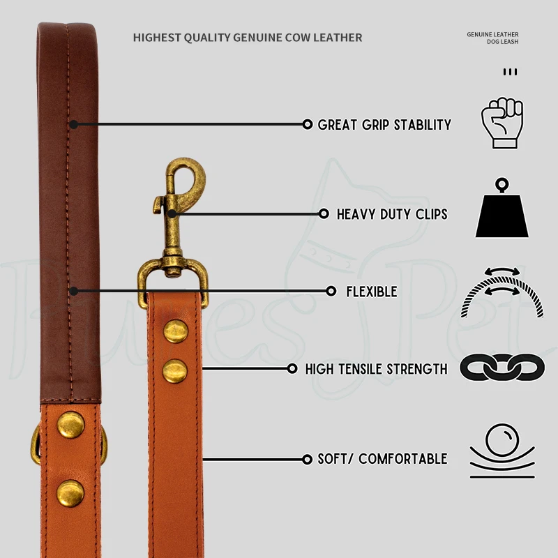 High Quality Dog Accessories Metal Buckle Designs Pet Collar Leashes Outdoors Waterproof leather dog leash