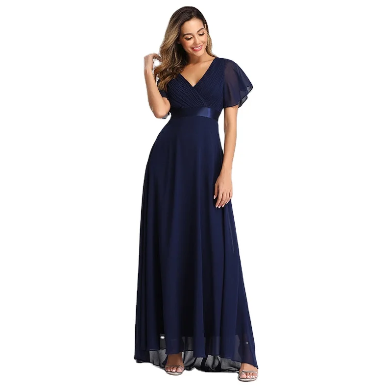 
2021 hand-folded big swing V-neck dress elastic bridesmaid dresses chiffon long wedding 