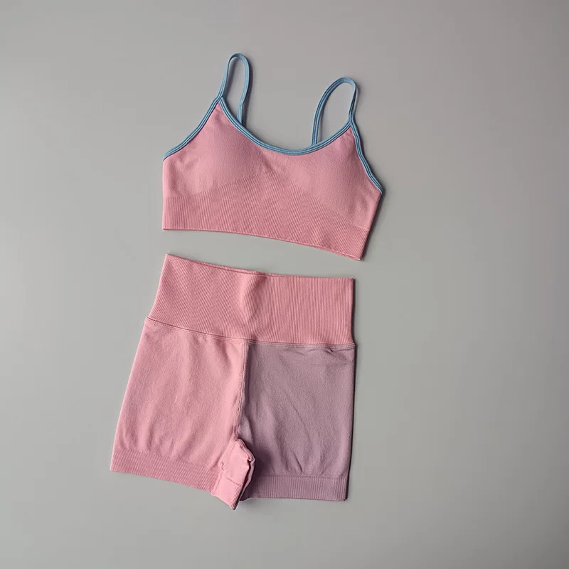 Fashion Custom Logo Seamless High Support Workout Yoga Sets Women Gym Sports Bra Spandex Leggings Set