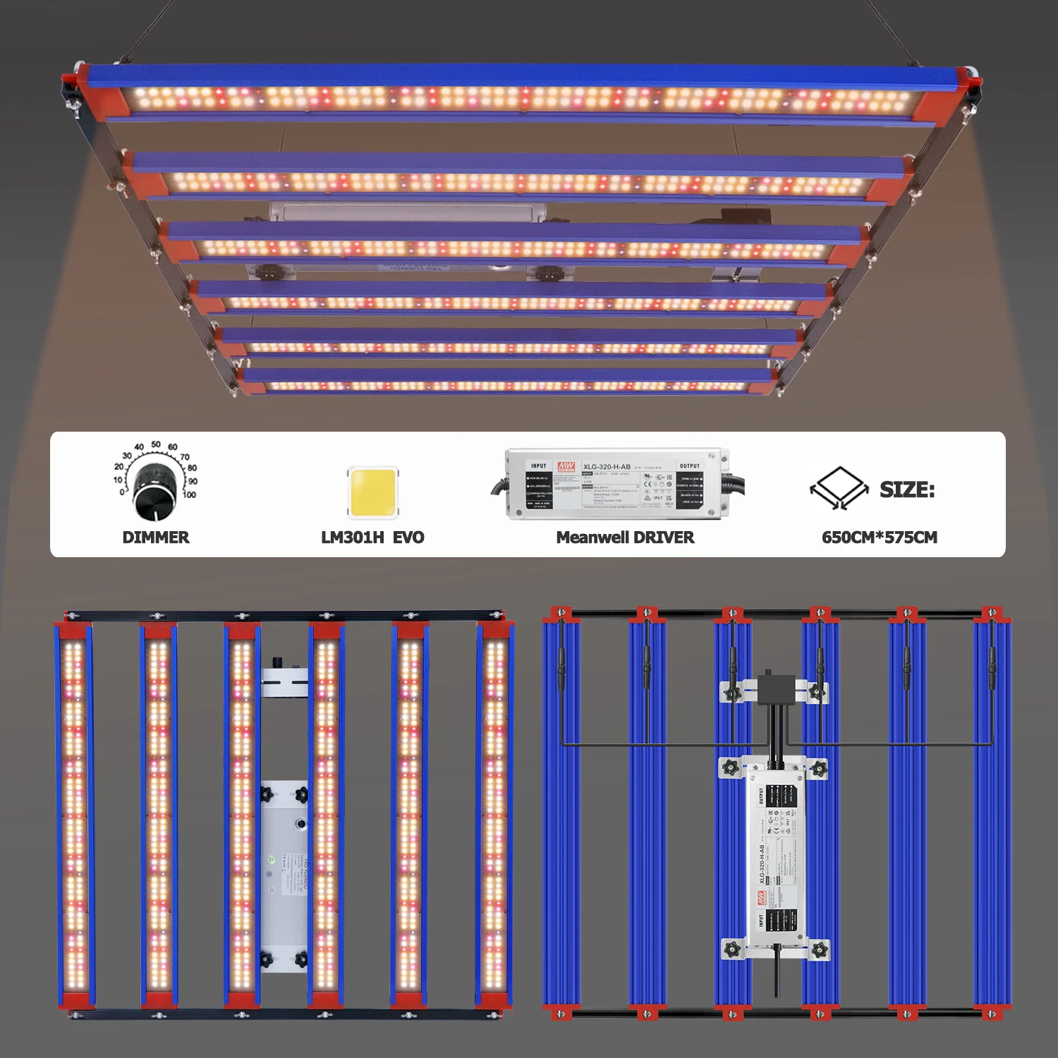 YXO Yuxinou Sam-sung LM301H EVO Plant Grow Lights Vertical Greenhouse 320w Led Grow Light Bar for Indoor Plants