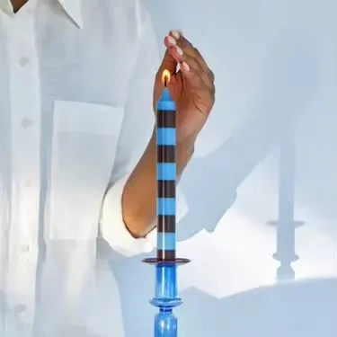 Custom Colorful Household Striped Stick Candle Design Soy Wax Taper Dinner Pillar Scented Candle Stick for Weeding