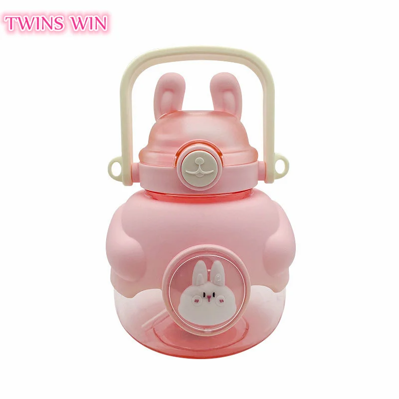 Wholesale large capacity cartoon water cups girls and students water bottles with straw plastic cute animal water bottle 004A
