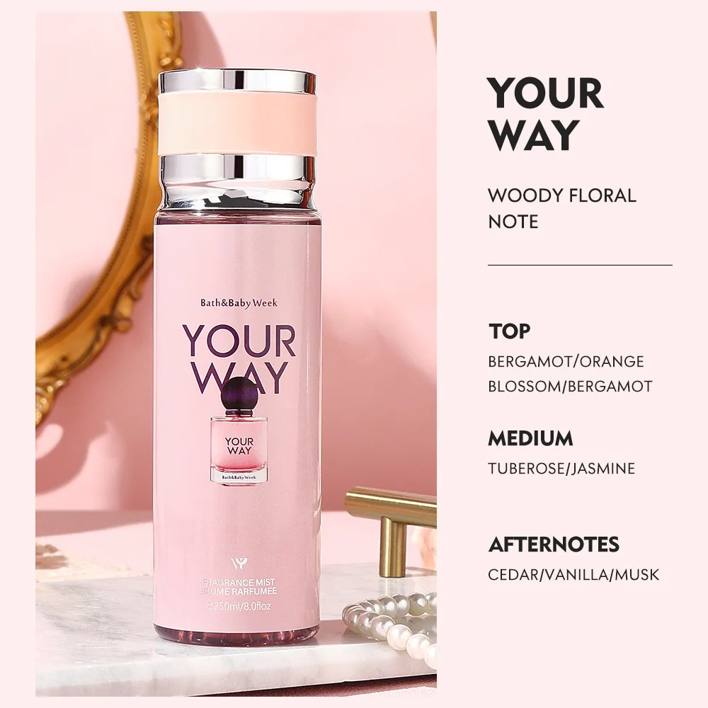 8 Styles 250ML Body Perfume Women Arab Custom Logo Original Dubai Long Lasting Time Smell Arabic Perfume Mist Spray